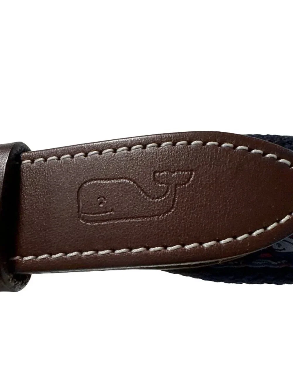 Vineyard Vines Santa Whale Belt Boys 26 Blue Canvas Brown Leather